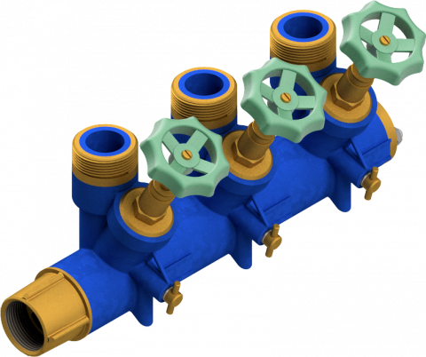 Distribuitor Modular Apă Caldă și Rece, 1 1/4", 2–11 Circuite Complet Asamblat [1]