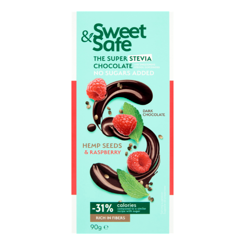 Ciocolata amaruie sem.canepa&zmeura ind.stevie 90gr sweet&safe - Sly Nutritia [1]