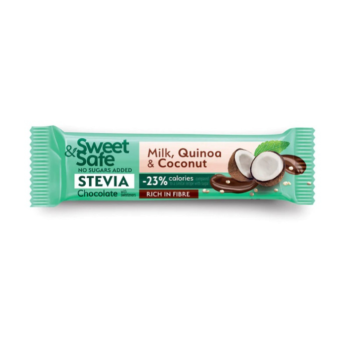 Ciocolata lapte cocos&quinoa indulcitor stevie 25gr sweet&safe - Sly Nutritia [1]