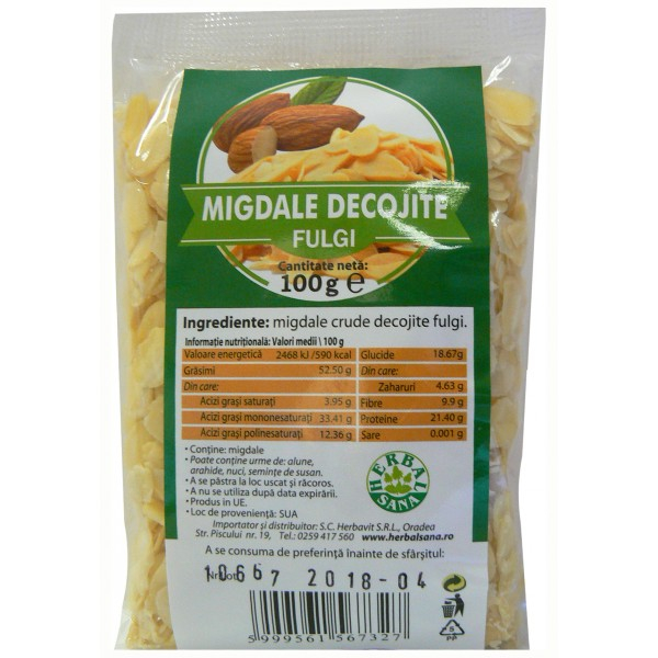 Fulgi de migdale crude decojite, 100gr - Herbavit [1]