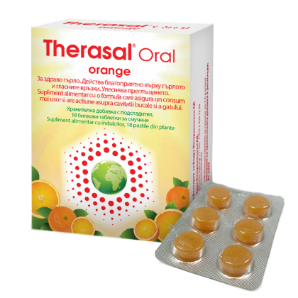 Pastile pentru supt din plante cu aroma de portocale Therasal Oral Orange, 18 pastile - Vedra [1]
