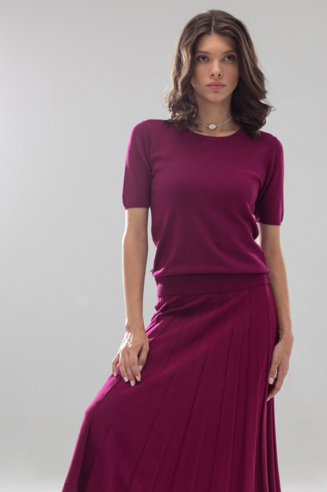 COMPLEU TRICOTAT BLUZA DAMA CLASICA SI FUSTA EVAZATA CU PLIURI MS115F165 [2]