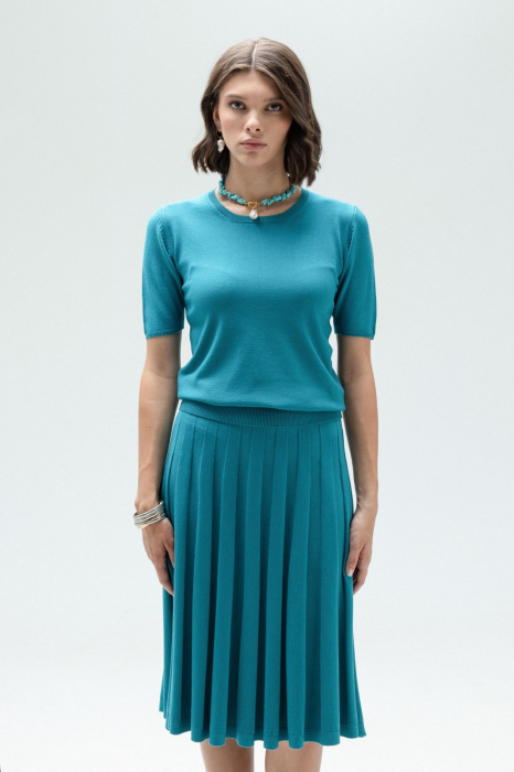 COMPLEU TRICOTAT BLUZA DAMA CLASICA SI FUSTA EVAZATA CU PLIURI MS115F265 [2]