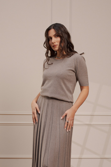 COMPLEU TRICOTAT BLUZA DAMA CLASICA SI FUSTA EVAZATA CU PLIURI MS115F265 [2]