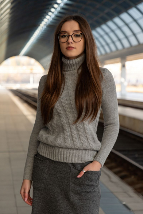 Hermina Pulover Dama Guler Inalt Tricotat Porto Roll [3]