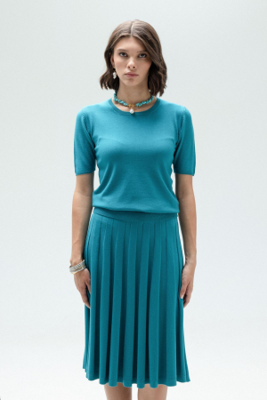 COMPLEU TRICOTAT BLUZA DAMA CLASICA SI FUSTA EVAZATA CU PLIURI MS115F265 [1]