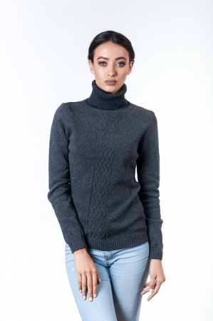 Pulovere - Hermina Pulover Dama Guler Inalt Tricotat Raut