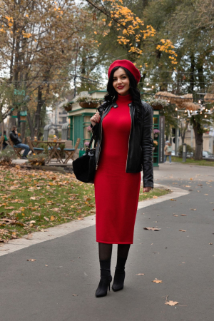 Hermina Rochie Midi Guler Inalt Tricotata Lana Merinos Roll 158 [1]