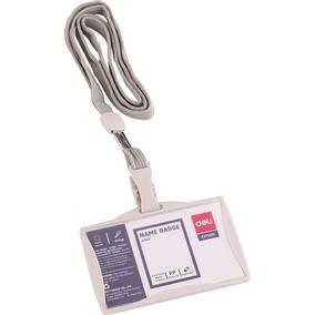 Cuttere si Foarfeci, Elastice pentru bani, Ecusoane, Snururi Ecuson - Ecuson Orizontal cu Clips Si Snur Textil 85x53mm Deli