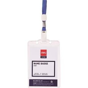 Cuttere si Foarfeci, Elastice pentru bani, Ecusoane, Snururi Ecuson - Ecuson Vertical cu Clips Si Snur Textil 68x95mm Deli