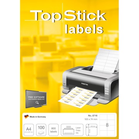 Plicuri, Etichete - Etichete Autocolante Albe A4, 100coli/top Top Stick - 1/A4 (210*297mm)
