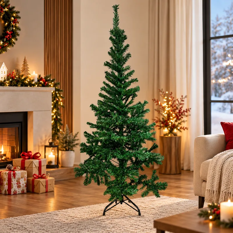 Brad artificial de Craciun, 180 cm, cu suport metalic si accesorii pentru impodobit incluse [4]