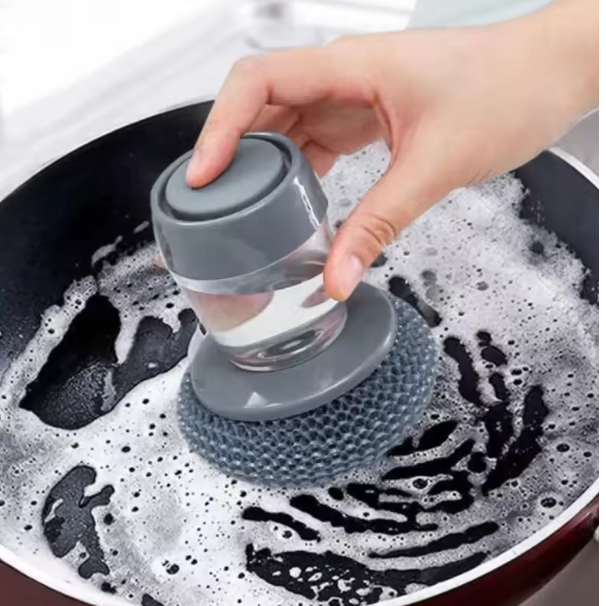 Burete de sarma cu dozator pentru detergent, Gri/Transparent, 9 x 10 cm [3]