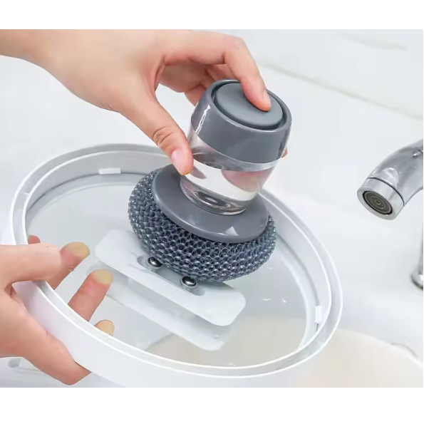 Burete de sarma cu dozator pentru detergent, Gri/Transparent, 9 x 10 cm [4]