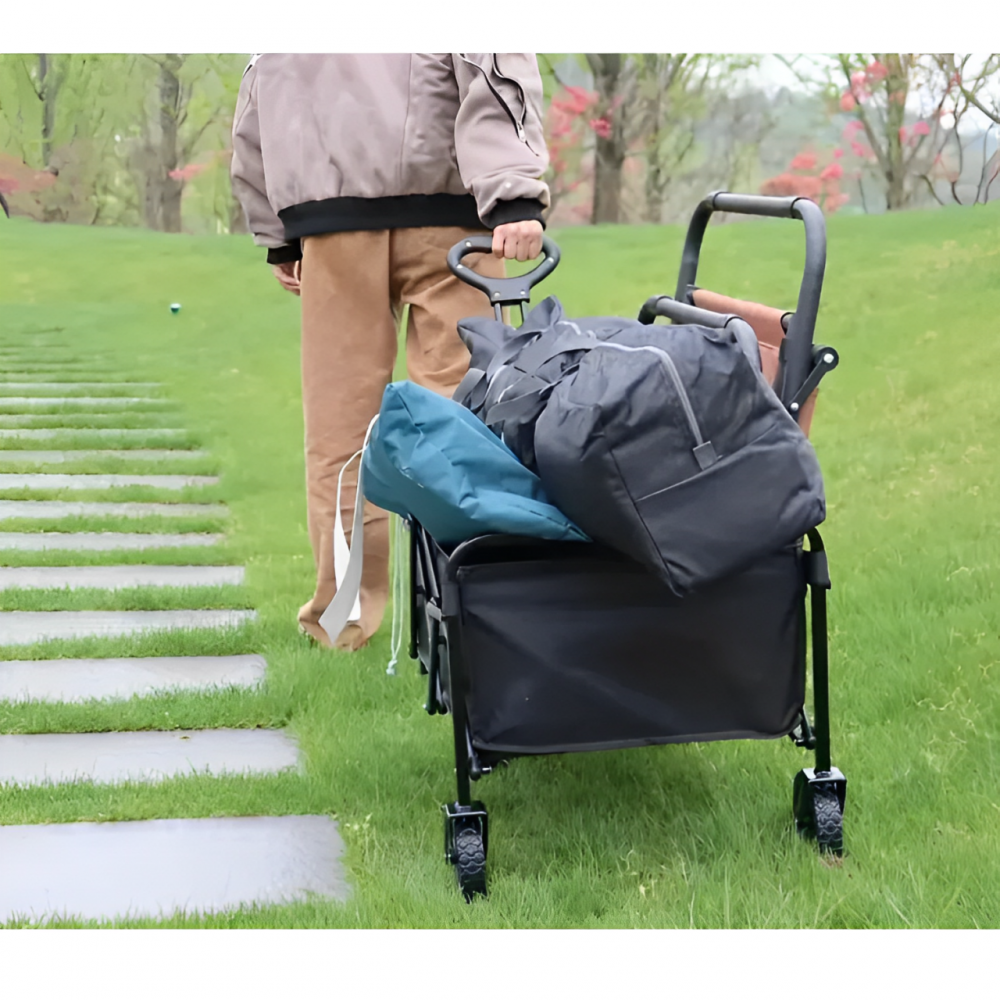 Carucior pliabil cu maner ajustabil, cadru metalic, Negru, 72 x 46 x 62-87 cm [4]