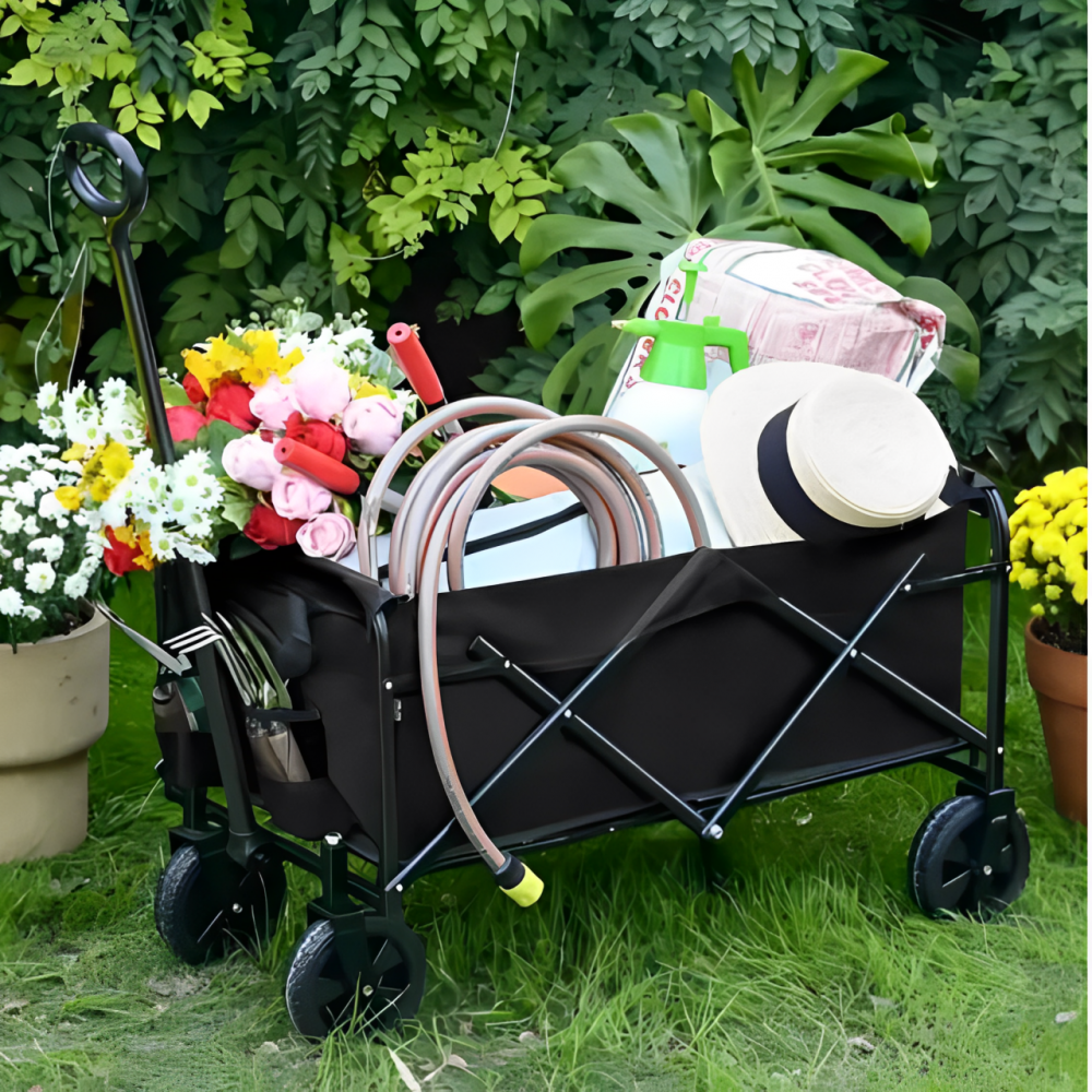 Carucior pliabil cu maner ajustabil, cadru metalic, Negru, 72 x 46 x 62-87 cm [6]