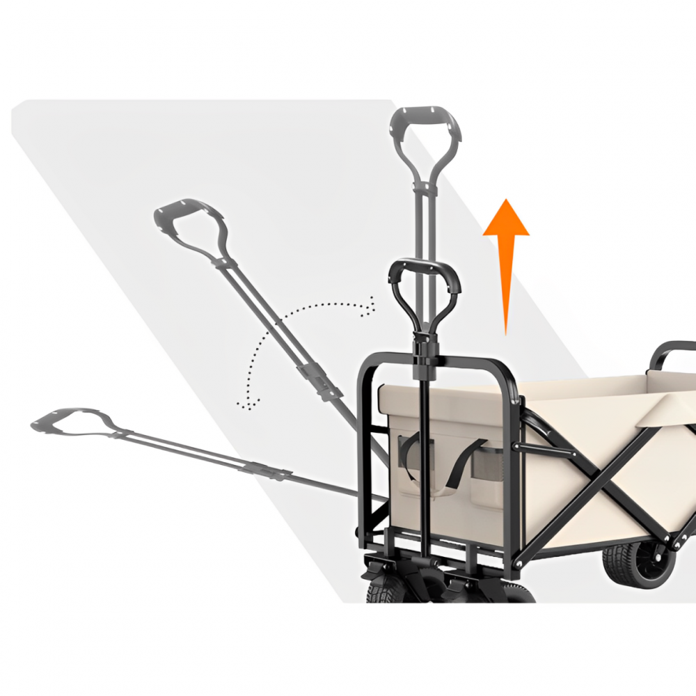 Carucior pliabil cu maner ajustabil, cadru metalic, compartiment din panza poliester impermeabila, 2 compartimente pentru sticle, Bej, 72 x 46 x 62-87 cm [4]