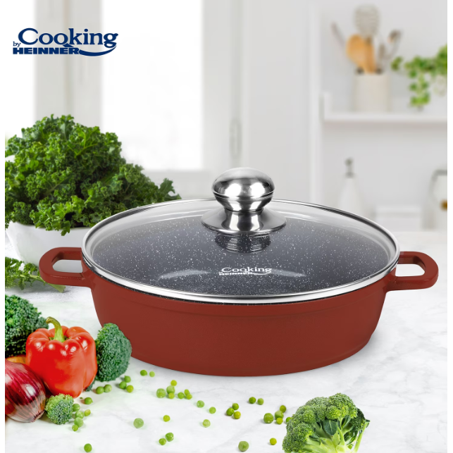 Cratita din aluminiu cu capac, Cooking by Heinner, Calabria, Rosu, 2.6 l [2]