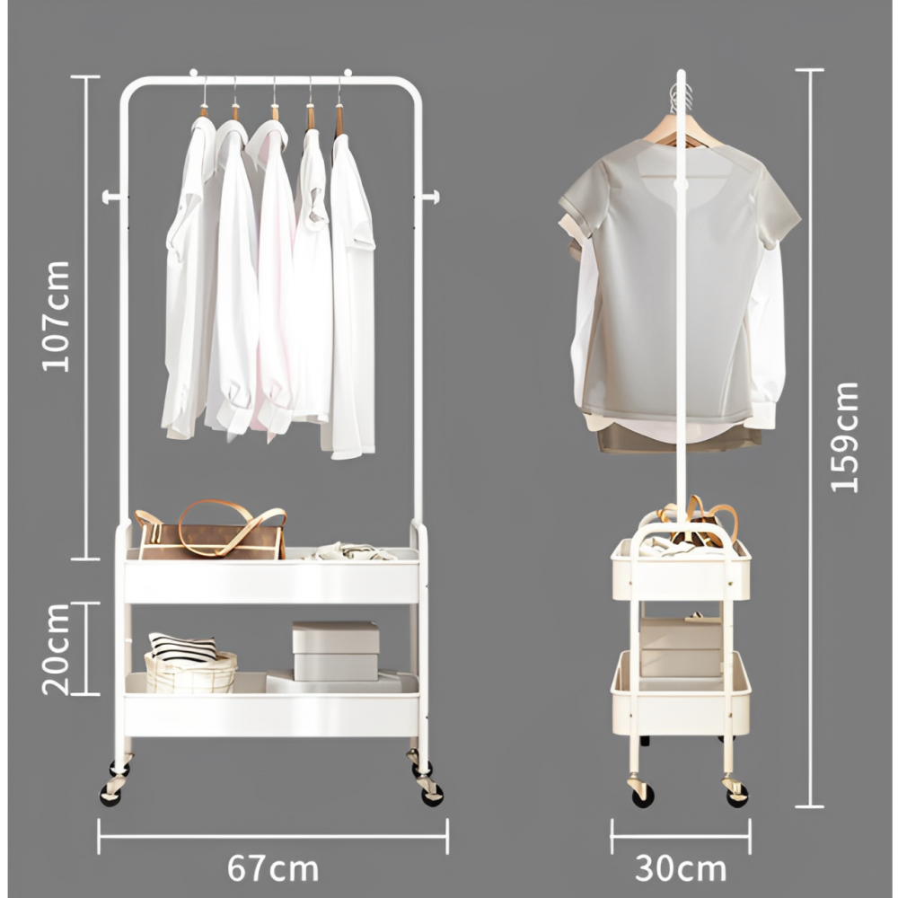 Cuier cu spatiu pentru umerase, 2 compartimente, Alb, 67 x 30 x 159 cm [2]