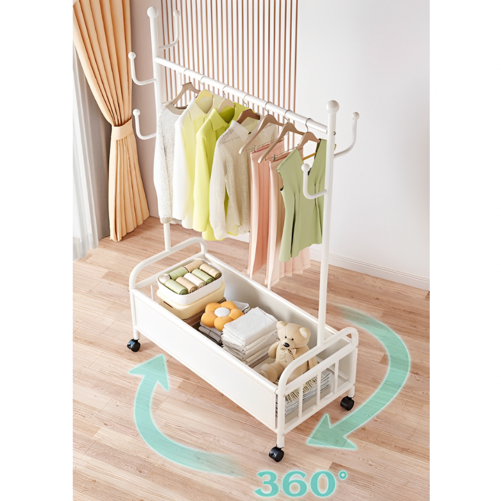 Cuier cu spatiu pentru umerase, compartiment incaltaminte, cu roti,  Alb, 80 x 37 x 168 cm [4]
