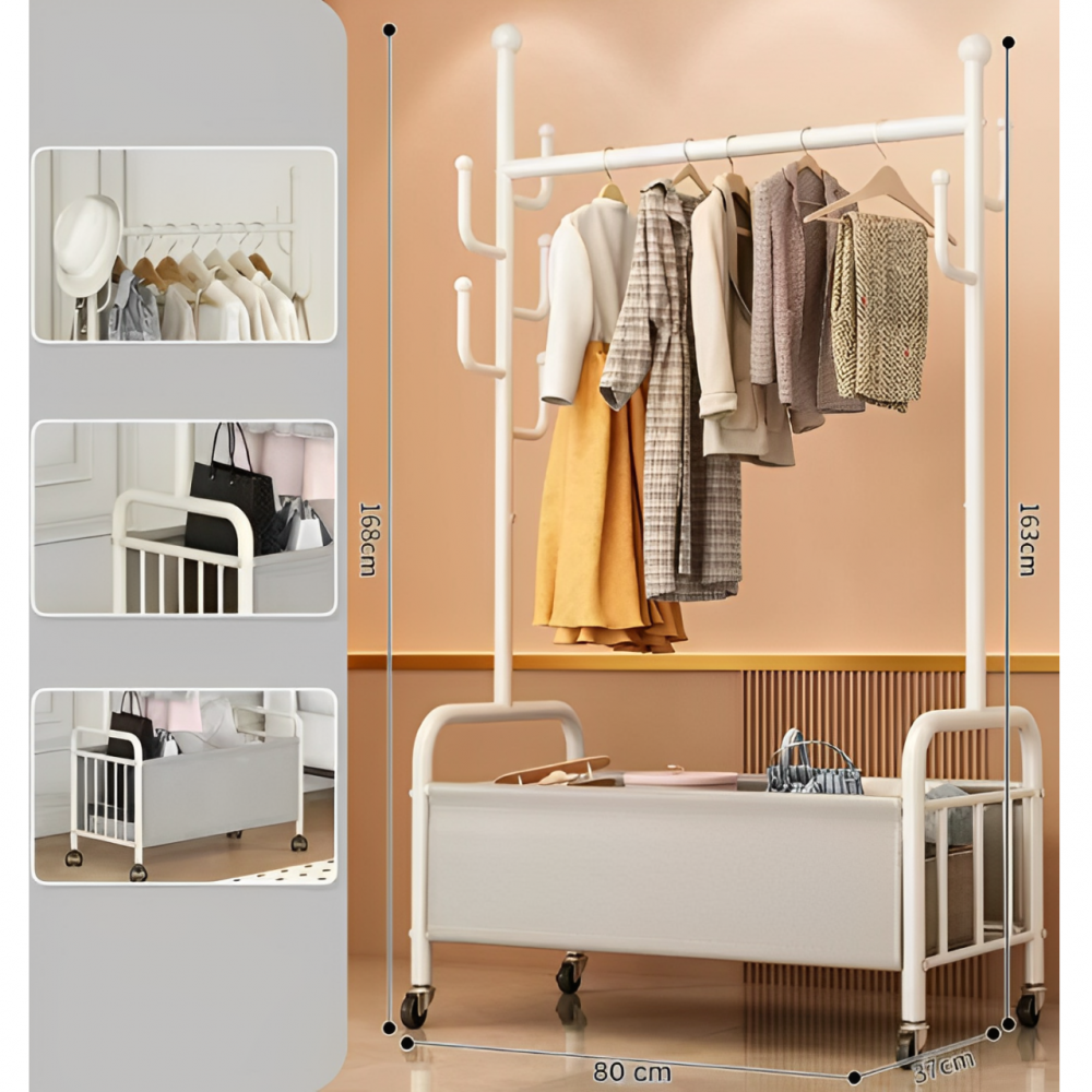 Cuier cu spatiu pentru umerase, compartiment incaltaminte, cu roti,  Alb, 80 x 37 x 168 cm [2]