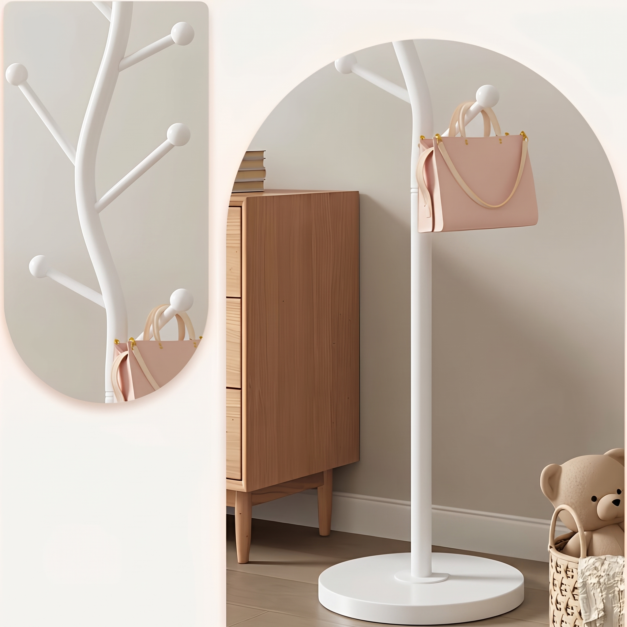 Cuier elegant din metal, formă de S, tip pom, alb, 30 x 178 cm [4]