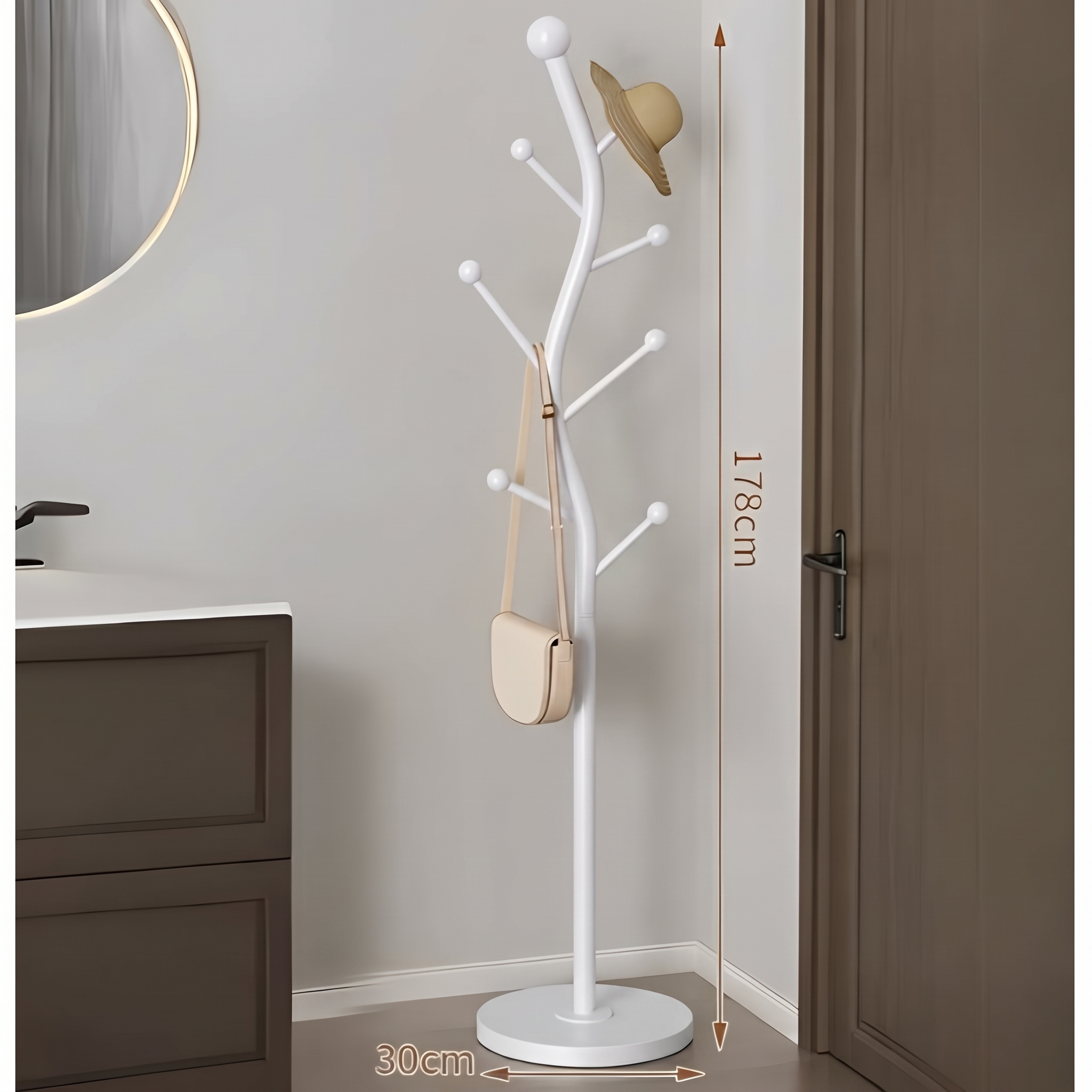 Cuier elegant din metal, formă de S, tip pom, alb, 30 x 178 cm [2]