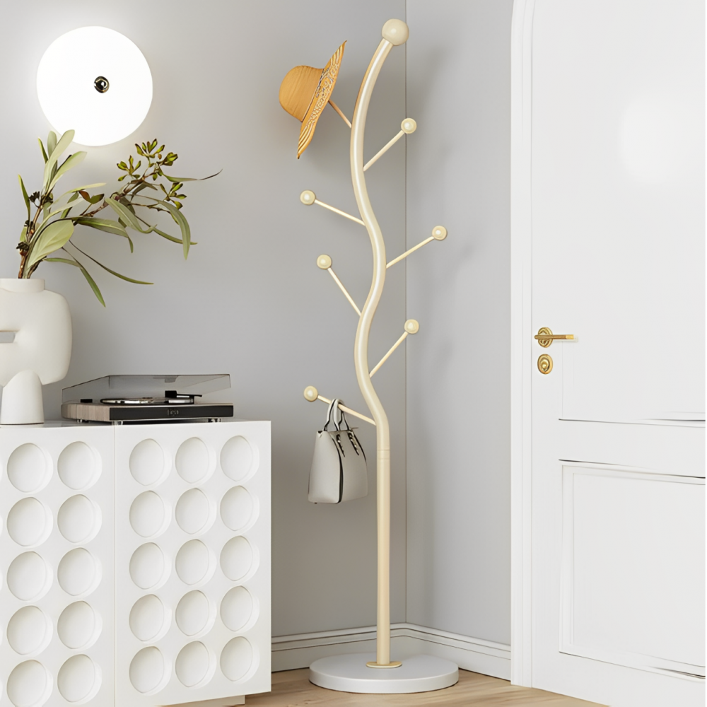 Cuier elegant din metal, formă de S, tip pom, finisaj crem, 30 x 178 cm [5]
