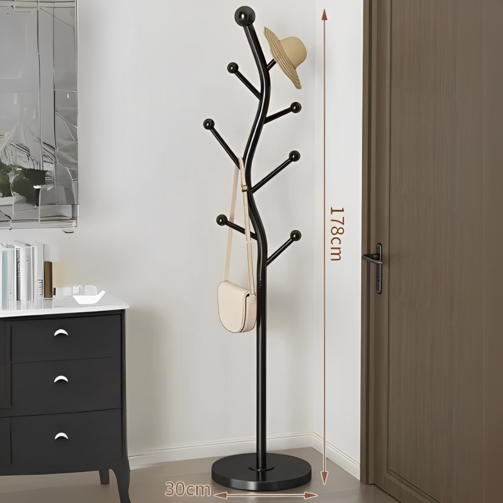 Cuier elegant din metal, formă de S, tip pom, finisaj negru, 30 x 178 cm [2]