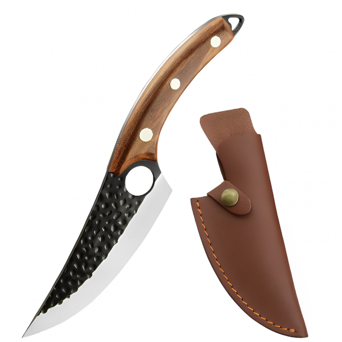 Cutit bucatarie japonez, lama 14 cm, cu imprimeu, maner din lemn, husa inclusa, Herum, Gri/Maro, lungime totala 27 cm [2]