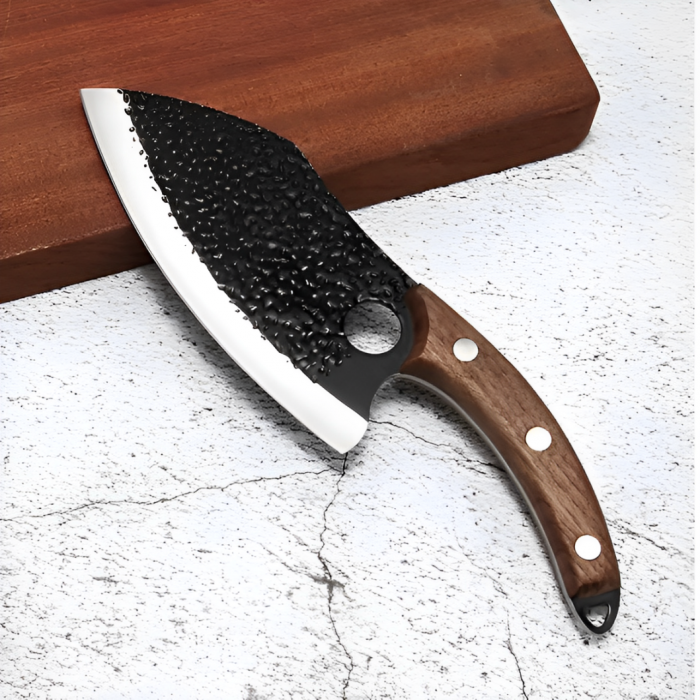 Cutit bucatarie japonez, lama 18 cm, cu imprimeu, maner din lemn, husa inclusa, Herum, Gri/Maro, lungime totala 28 cm [4]