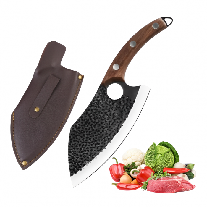 Cutit bucatarie japonez, lama 18 cm, cu imprimeu, maner din lemn, husa inclusa, Herum, Gri/Maro, lungime totala 28 cm [2]