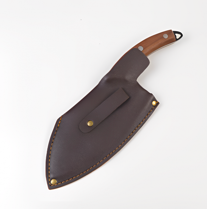 Cutit bucatarie japonez, lama 18 cm, cu imprimeu, maner din lemn, husa inclusa, Herum, Gri/Maro, lungime totala 28 cm [3]