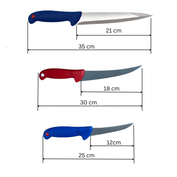 Cutite macelarie 6 piese, set complet cu satar și masat, manere colorate [3]