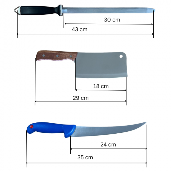 Cutite macelarie 6 piese, set complet cu satar și masat, manere colorate [2]