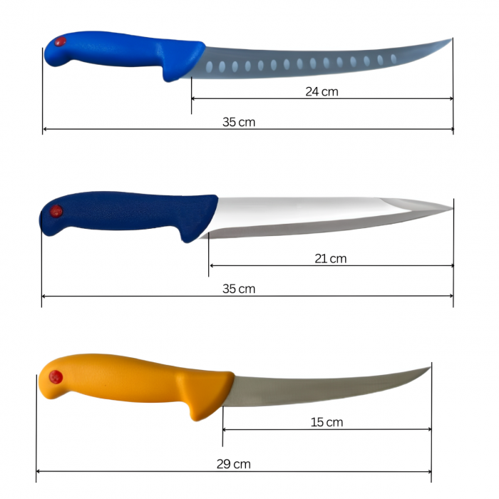 Cutite macelarie 8 piese, set complet cu satar, masat și o pereche de manusi protectie, manere colorate [3]