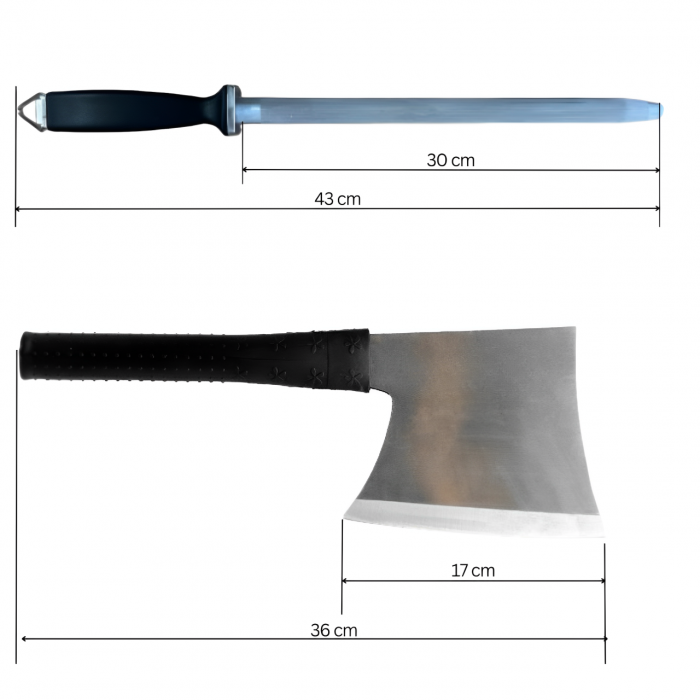 Cutite macelarie 8 piese, set complet cu satar, masat și o pereche de manusi protectie, manere colorate [2]