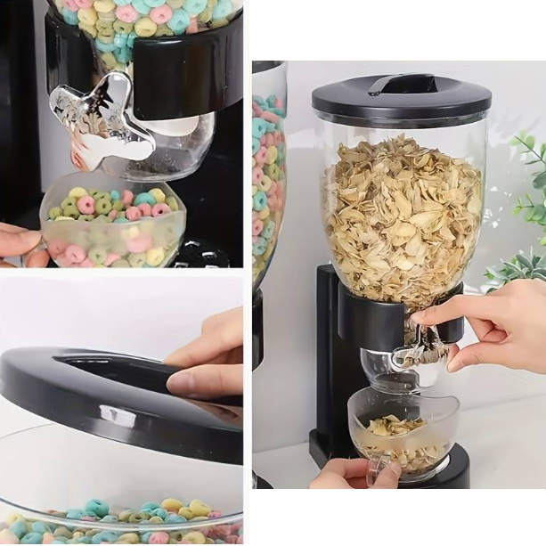 Dispenser pentru cereale din plastic cu un recipient, Negru, 15 x 18 x 33 cm [5]