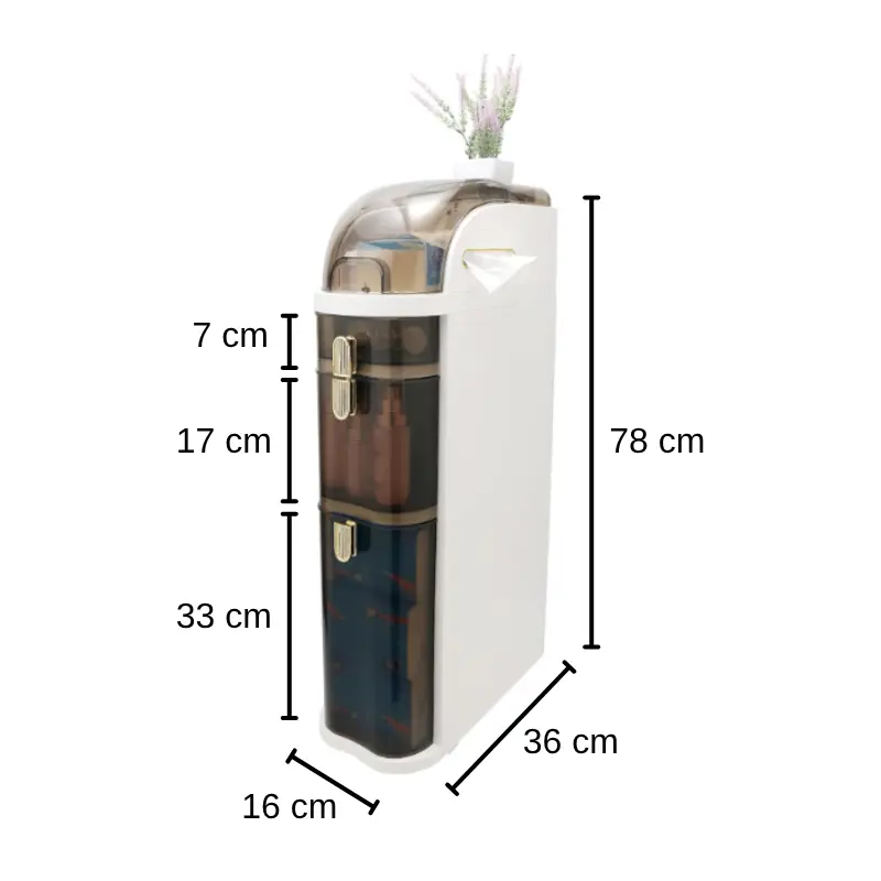 Dulap organizator, cu sertare, manere aurii, din plastic, pentru spatii inguste, Alb/Gri, 16 x 36 x 78 cm [6]