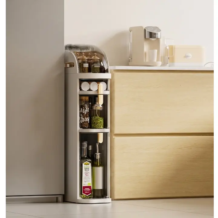 Dulap organizator, cu sertare, manere aurii, din plastic, pentru spatii inguste, Alb/Gri, 16 x 36 x 78 cm [4]