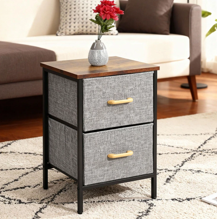 Etajera compacta, 2 sertare textile, 1 polita MDF, organizator multifuncțional, pentru living, dormitor, hol, dressing, Negru/Gri, 40 x 30 x 54 cm [5]
