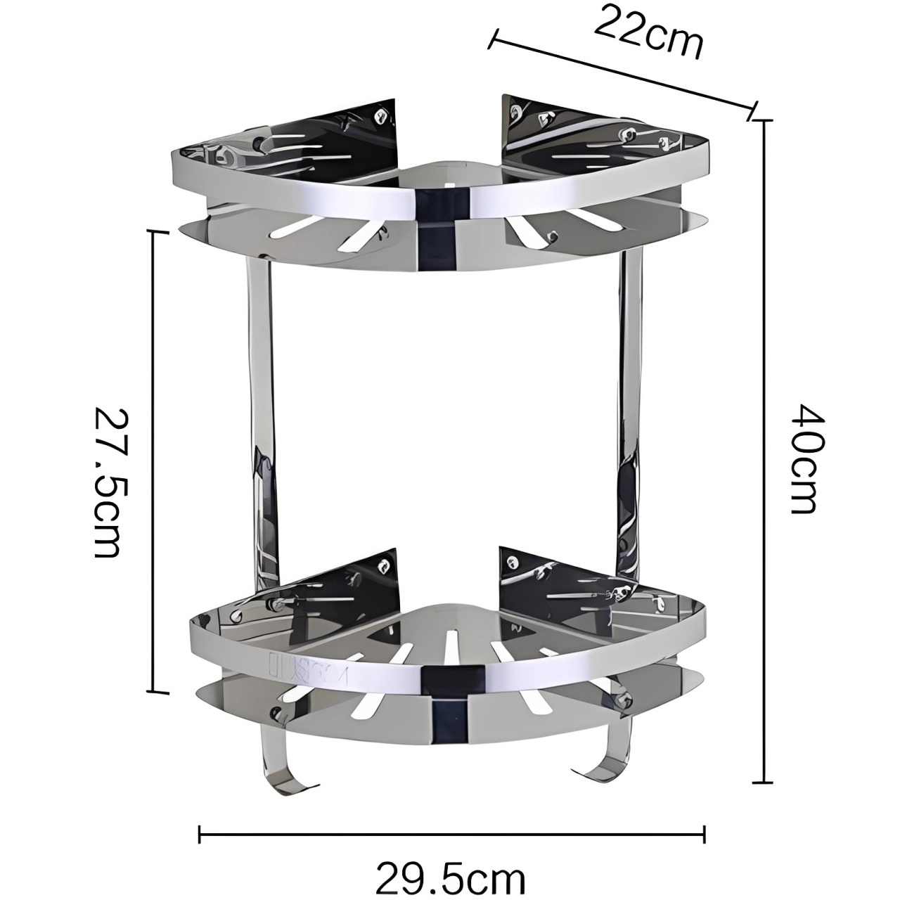 Etajera de colt pentru baie, 2 rafturi, prindere in perete, din inox, organizare baie, Argintiu, 29.5 x 22 x 40 cm [6]