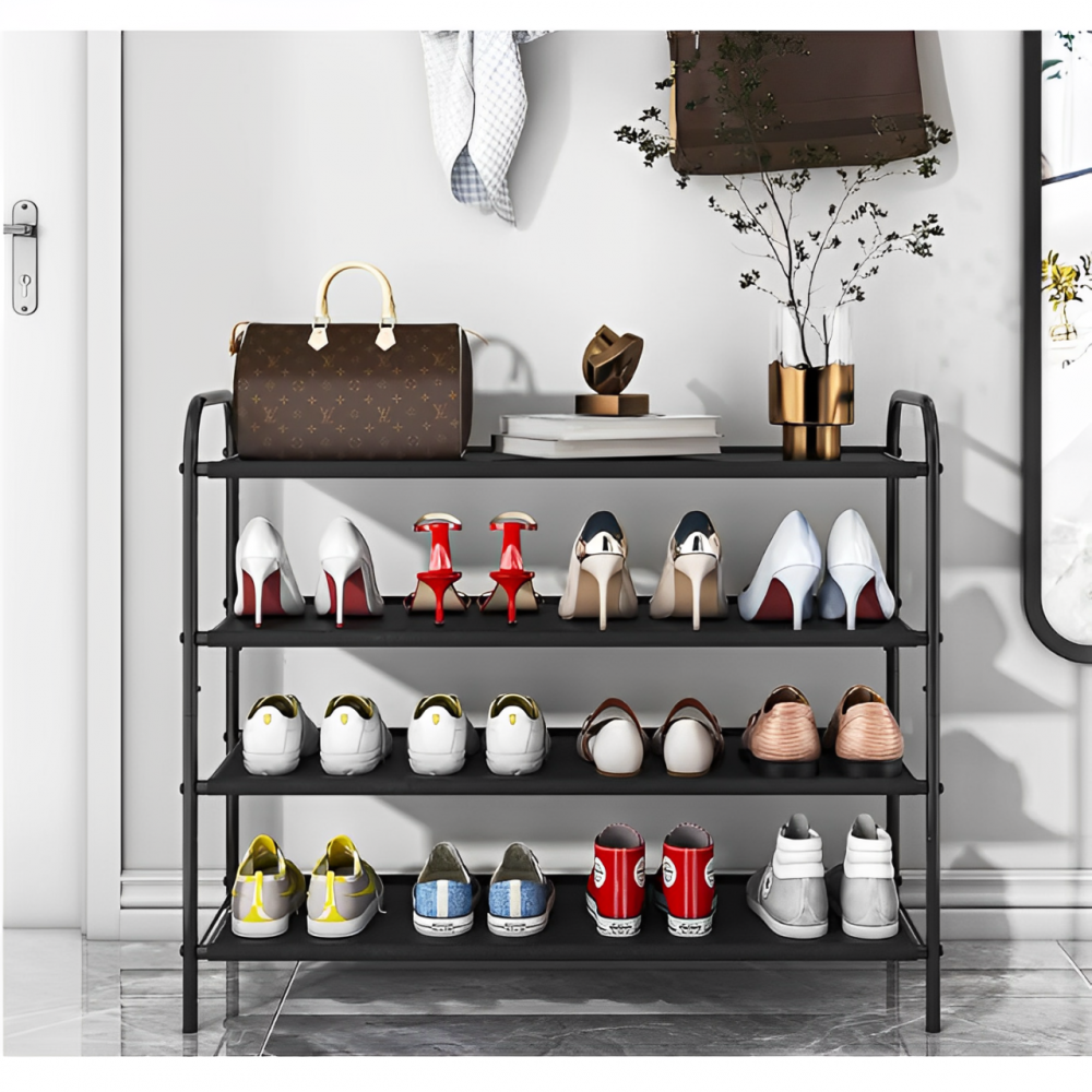 Etajera metalica pentru organizarea pantofilor, cu 4 rafturi, Negru, 63 x 25 x 73 cm [5]