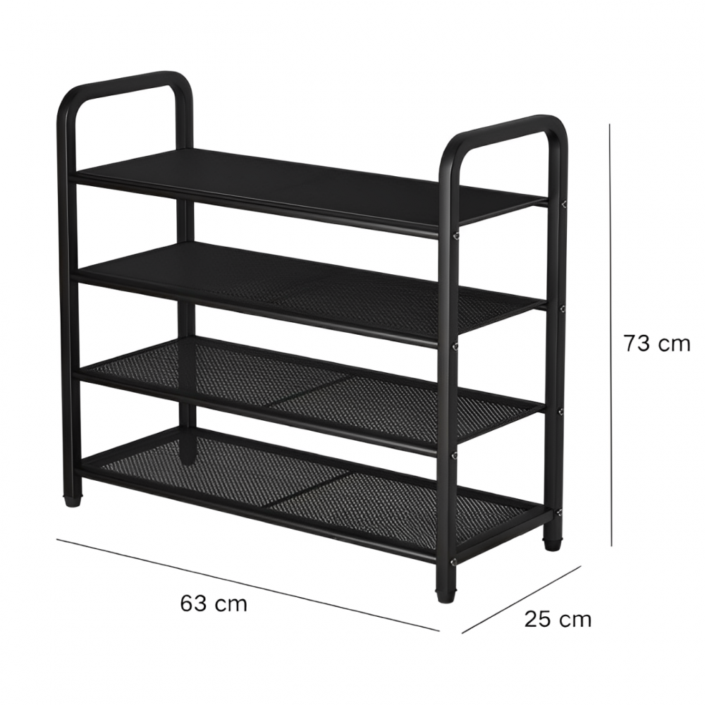 Etajera metalica pentru organizarea pantofilor, cu 4 rafturi, Negru, 63 x 25 x 73 cm [2]
