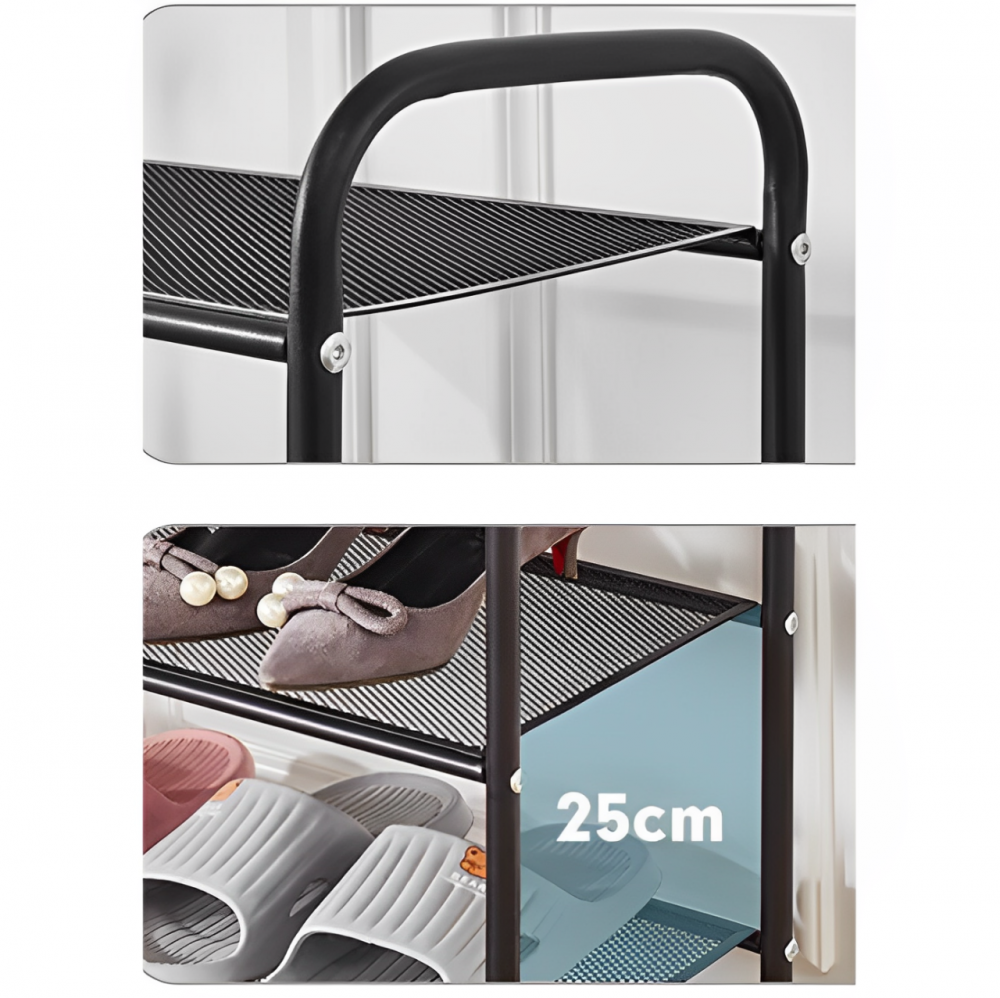 Etajera metalica pentru organizarea pantofilor, cu 4 rafturi, Negru, 63 x 25 x 73 cm [4]