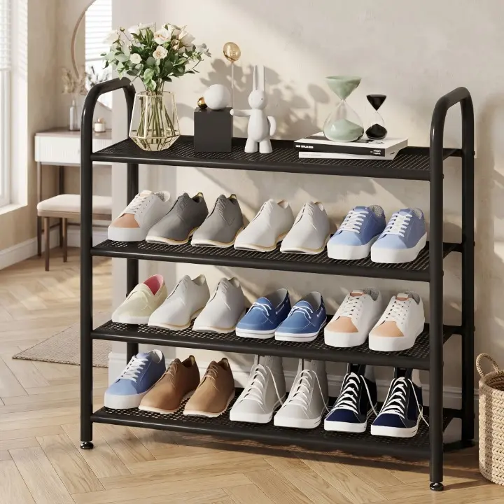 Etajera metalica pentru organizarea pantofilor, cu 4 rafturi, Negru, 80 x 25 x 76 cm [4]