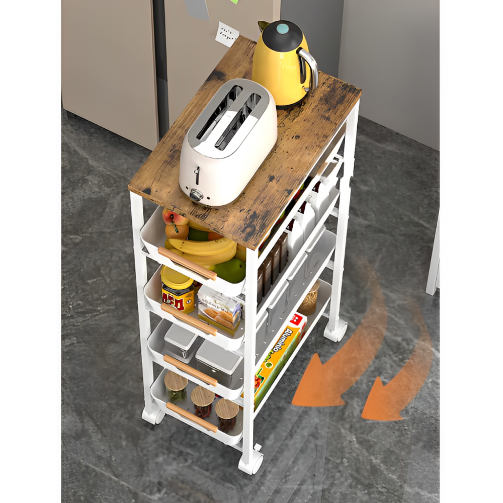 Etajera mobila cu 4 rafturi glisante, blat din MDF, Alb/Maro, 23.5 x 38 x 81.5 cm [4]