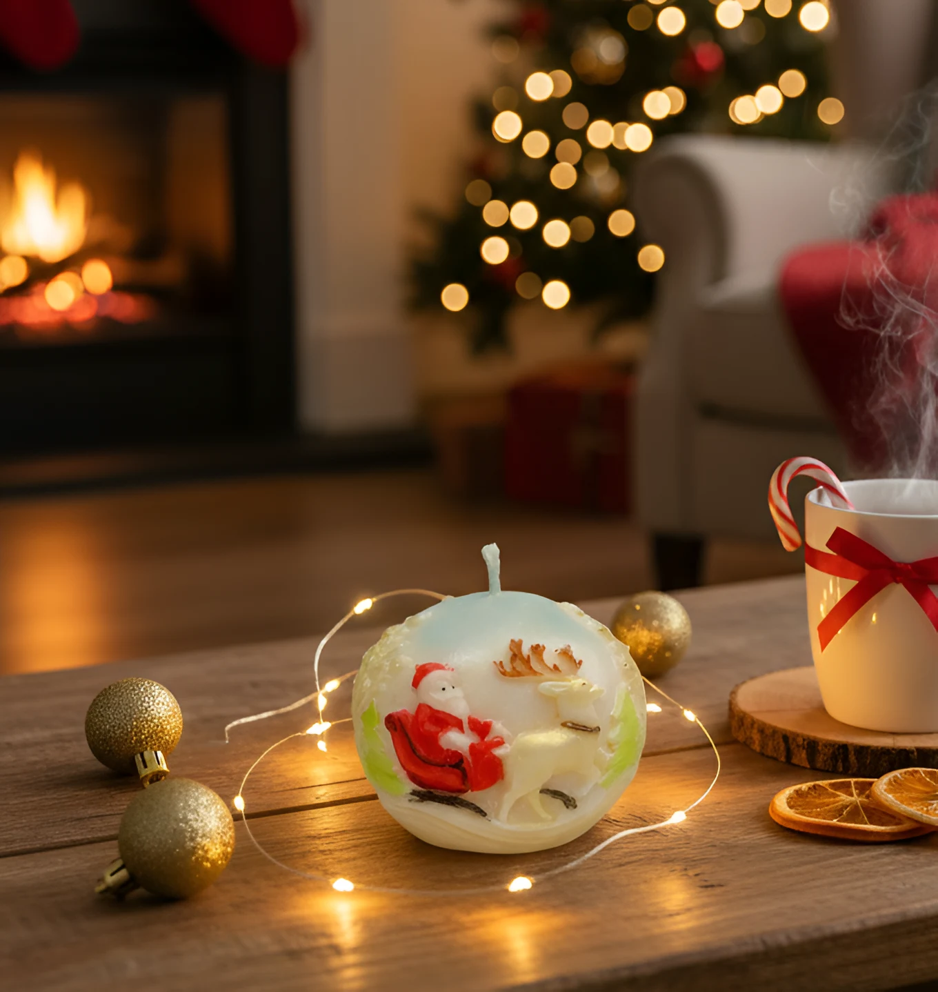 Lumanare parfumata Glob cu Mos Craciun, color, HANDMADE, ceara naturala din soia, fitil din bumbac [2]