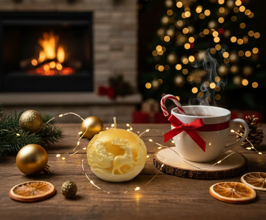 Lumanare parfumata Glob cu Mos Craciun, HANDMADE, ceara naturala din soia, fitil din bumbac [2]