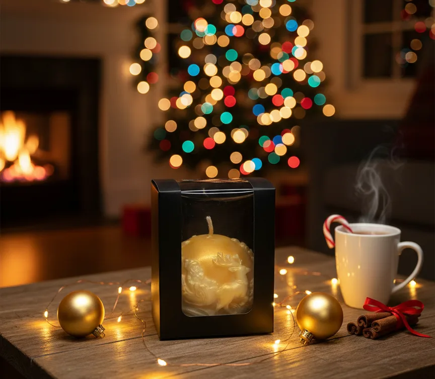 Lumanare parfumata Glob cu Mos Craciun, HANDMADE, ceara naturala din soia, fitil din bumbac [1]